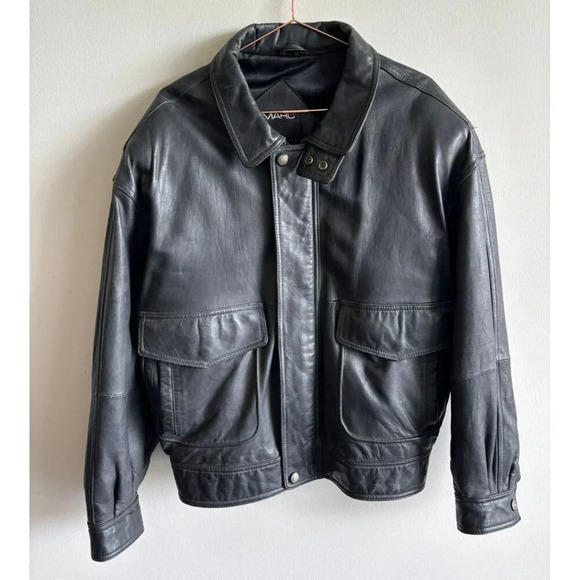 Marc Andrew Other - Marc Andrew Mens Long Sleeve Zip Up Motorcycle Leather Bomber Jacket Black Sz XL